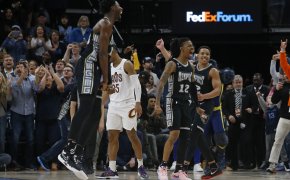 Memphis Grizzlies celebrate a victory over the Cleveland Cavaliers