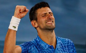 Novak Djokovic of Serbia plays Stafanos Tsitsipas in the 2023 Australian Open final