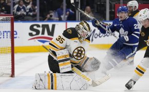 Boston Bruins goaltender Linus Ullmark makes a save against the Toronto Maple Leafs