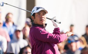 Hideki Matsuyama reacts to a poor shot at the Phoenix Open