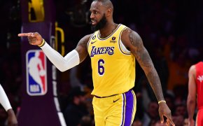 LeBron James acknowledges a teammate following a basket