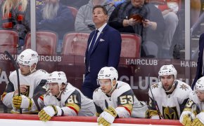 Vegas Golden Knights head coach Bruce Cassidy watches from the bench