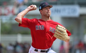 Boston Red Sox starting pitcher Corey Kluber delivers to home