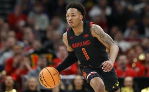 Maryland Terrapins guard Jahmir Young dribbles up the court