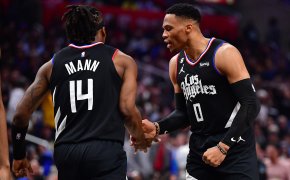 Los Angeles Clippers Terance Mann and Russell Westbrook shaking hands