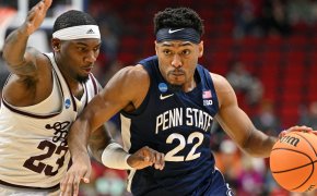 Penn State Nittany Lions guard Jalen Pickett drives to the hoop