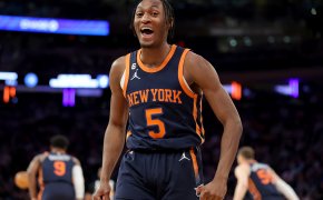 New York Knicks guard Immanuel Quickley yelling