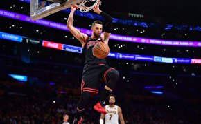 Chicago Bulls guard Zach LaVine dunking