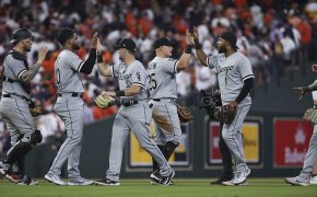 Chicago White Sox players celebrate a win over Houston