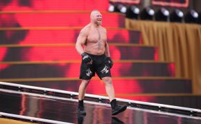 Brock Lesnar walks on the stage during WWE