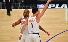 Phoenix Suns guard Devin Booker and Chris Paul during the NBA Playoffs.