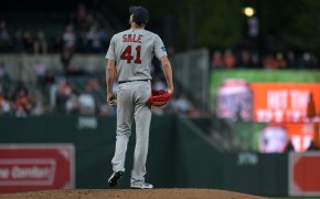 Boston Red Sox starting pitcher Chris Sale looks towards the outfield