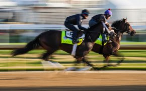 Kentucky Derby contenders Forte, on the outside, and Confidence Game, on the inside