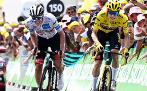 Tadej Pogacar and Jonas Vingegaard battling to the finish line at the Tour de France