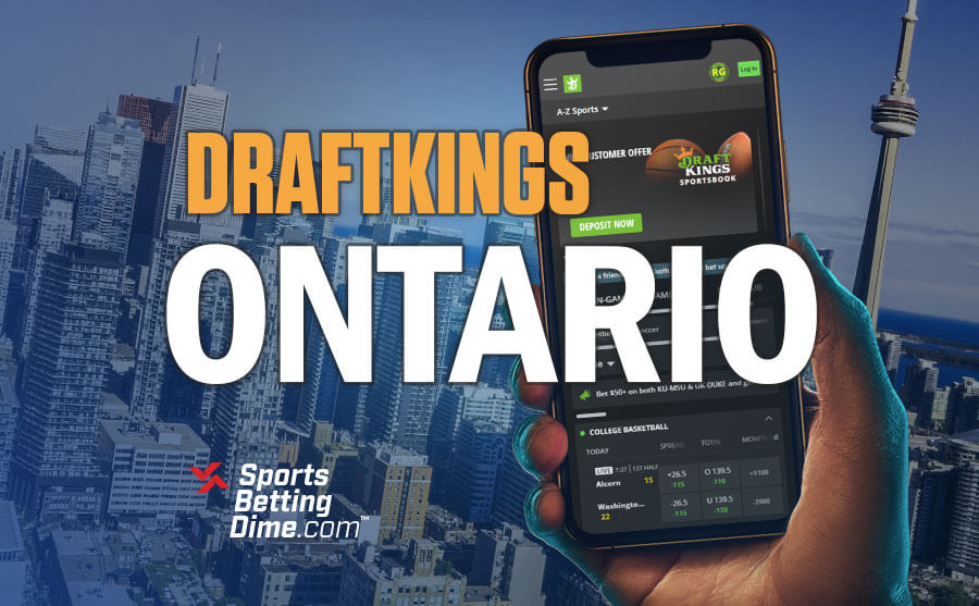 DraftKings Ontario hand holding mobile phone CN Tower