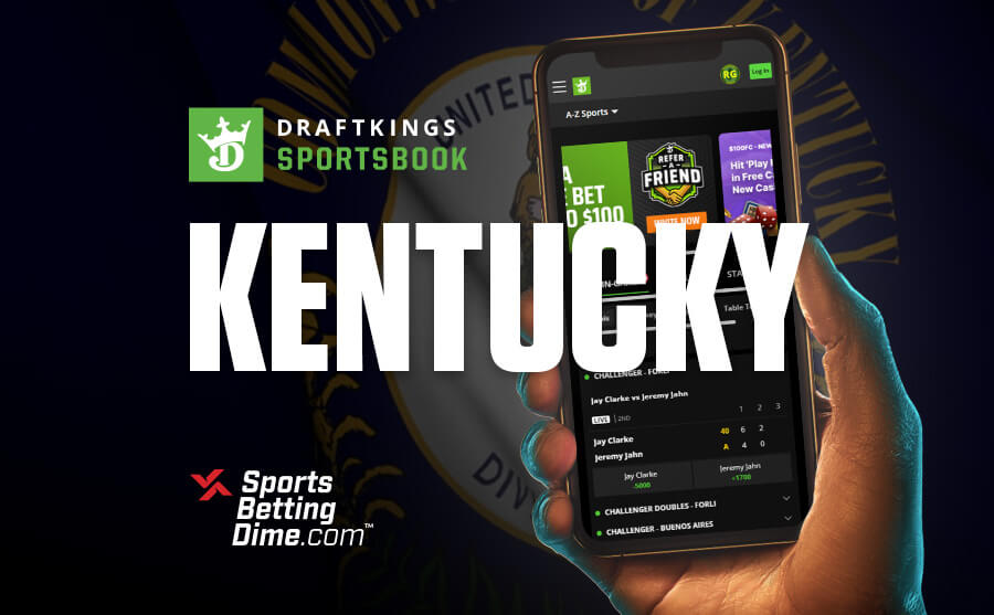 DraftKings Kentucky sportsbook promo code hand holding phone with app