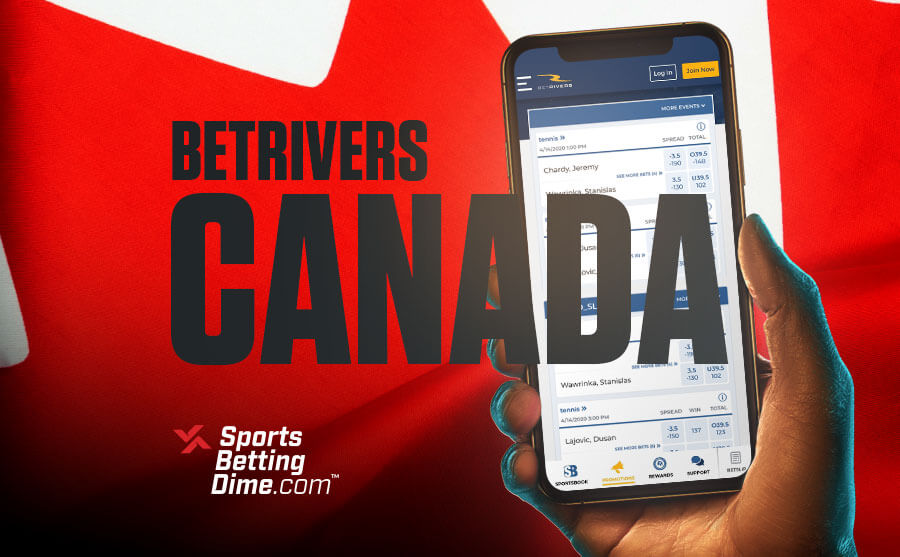 BetRivers Canada flag hand holding mobile phone