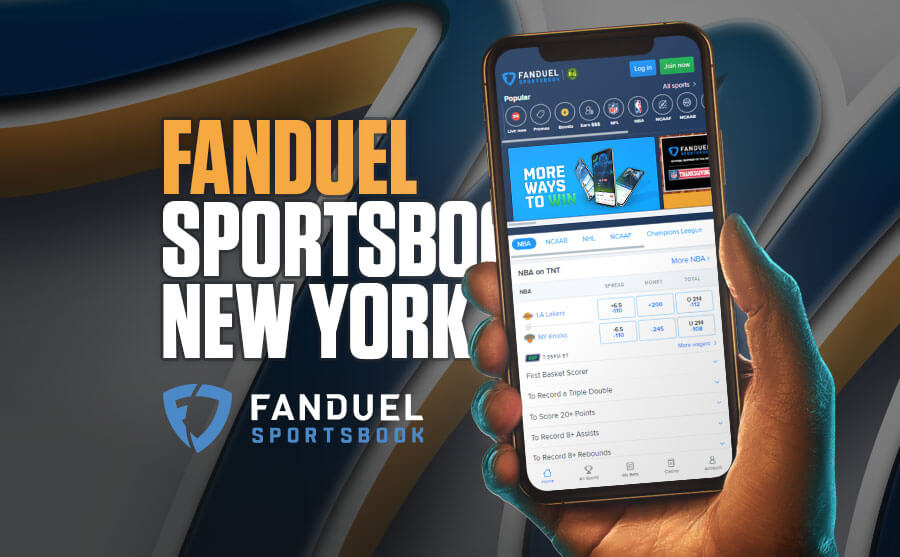 FanDuel Sportsbook New York - hand holding phone with NY mobile betting app