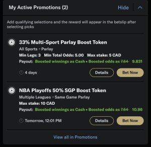 BetMGM app parlay promotions screenshot
