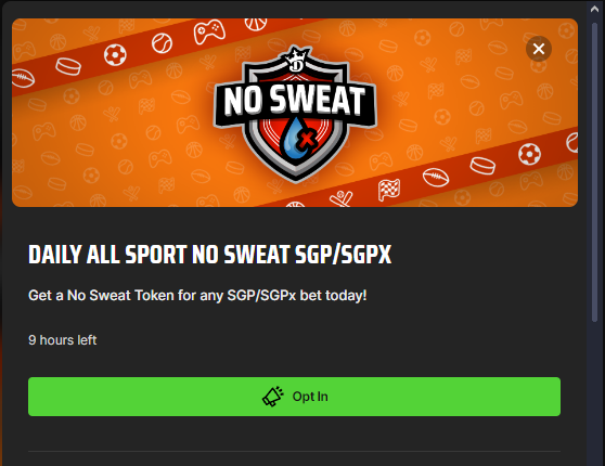 DraftKings No Sweat SGP promo screenshot