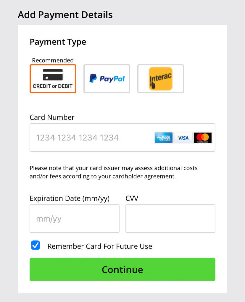 DraftKings debit and credit card payment method screenshot