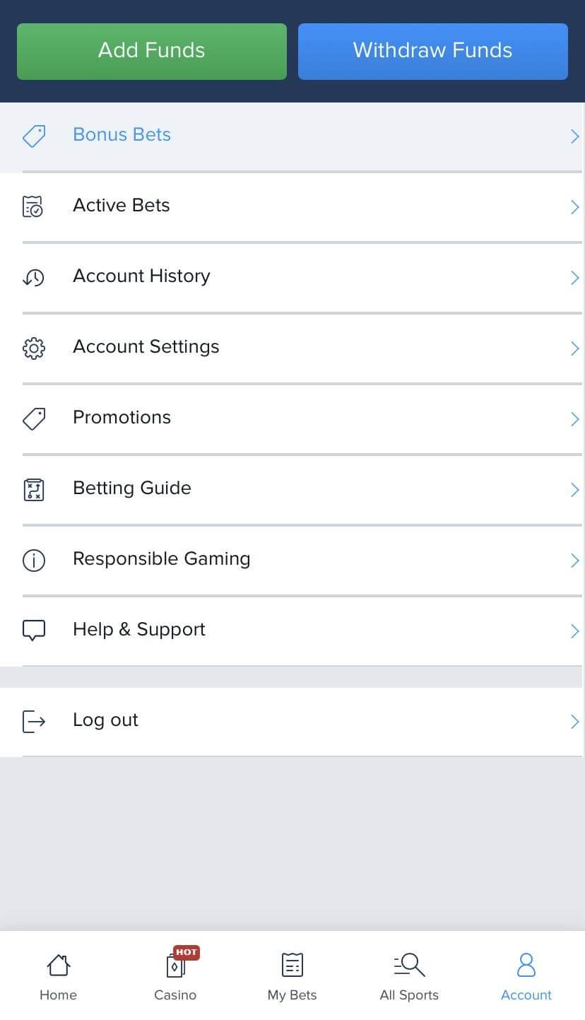 FanDuel app screenshot account page bonus bets details