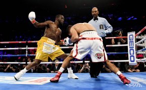 Terence Crawford lands a punch in the boxing ring