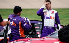 NASCAR Cup Series driver Denny Hamlin getting out of his car