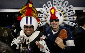 NFL fans wearing turkey costumes for Thanksgiving
