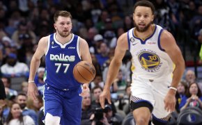 Dallas Mavericks guard Luka Doncic and Golden State Warriors guard Stephen Curry