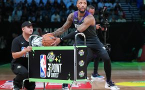 Damian Lillard competes in the 2023 Three-Point Contest