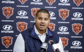 ke Forest, IL, USA; Chicago Bears general manager Ryan Poles speaks during a press conference