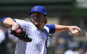 Chicago Cubs starting pitcher Justin Steele throwing