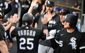 Chicago White Sox first baseman Andrew Vaughn. White Sox vs Tigers