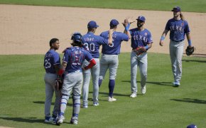 Texas Rangers players celebrating a win