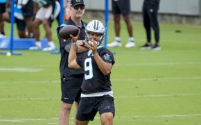 Carolina Panthers head coach Frank Reich watches quarterback Bryce Young