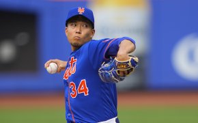 New York Mets pitcher Kodai Senga mid-pitch