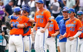 Florida Gators celebrate a victory over TCU