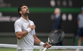 Novak Djokovic (SRB) celebrates winning his match against Andrey Rublev