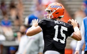 Florida Gators quarterback Graham Mertz throws the football