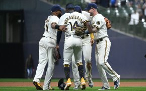 Milwaukee Brewers players celebrating a win