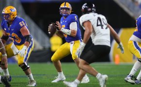 Pittsburgh Panthers quarterback Phil Jurkovec looks to throw
