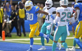 Los Angeles Chargers running back Austin Ekeler (30) celebrates after a touchdown