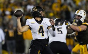 App State Mountaineers quarterback Joey Aguilar looks to throw