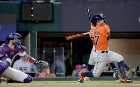 Houston Astros second baseman Jose Altuve hitting a home run