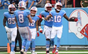 Tennessee Titans wide receiver DeAndre Hopkins (10) and teammates celebrate after a touchdown