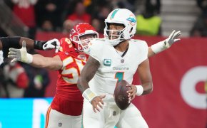 The favored Chiefs are drawing 74% of moneyline bets over the Dolphins in NFL Wild Card Weekend public betting splits.