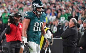 In the Eagles vs Chiefs injury report for Week 11 MNF, Philadelphia TE Dallas Goedert (forearm) is out.