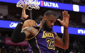 Los Angeles Lakers forward LeBron James post-dunk
