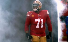 Trent Williams San Francisco 49ers entrance smoke red jersey